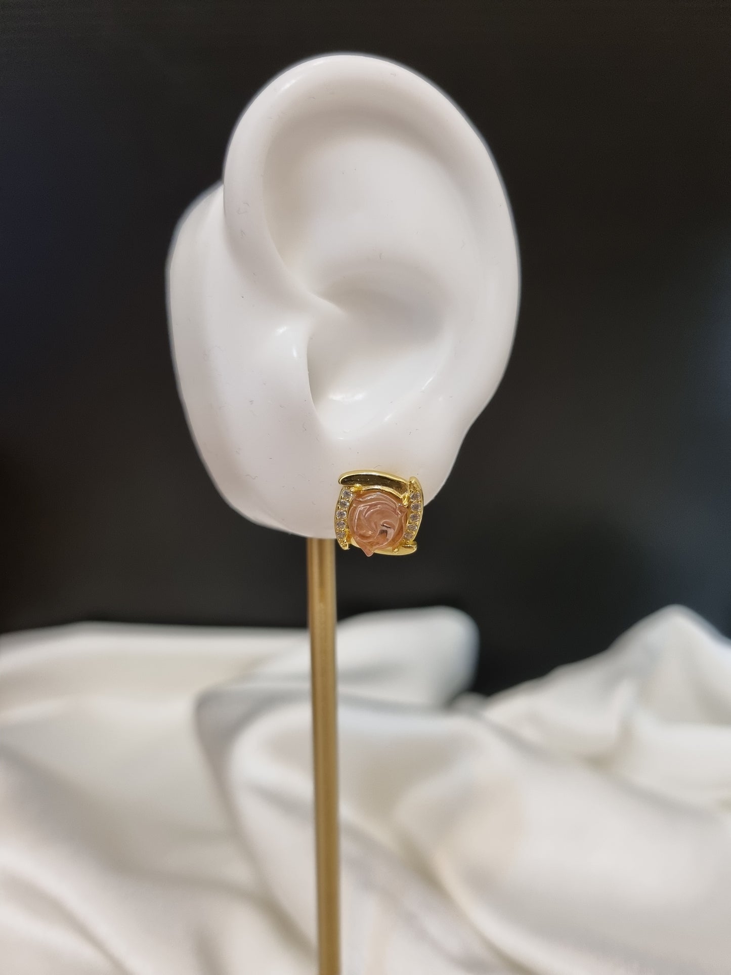 Rose-Carved Pink Tourmaline Earstud