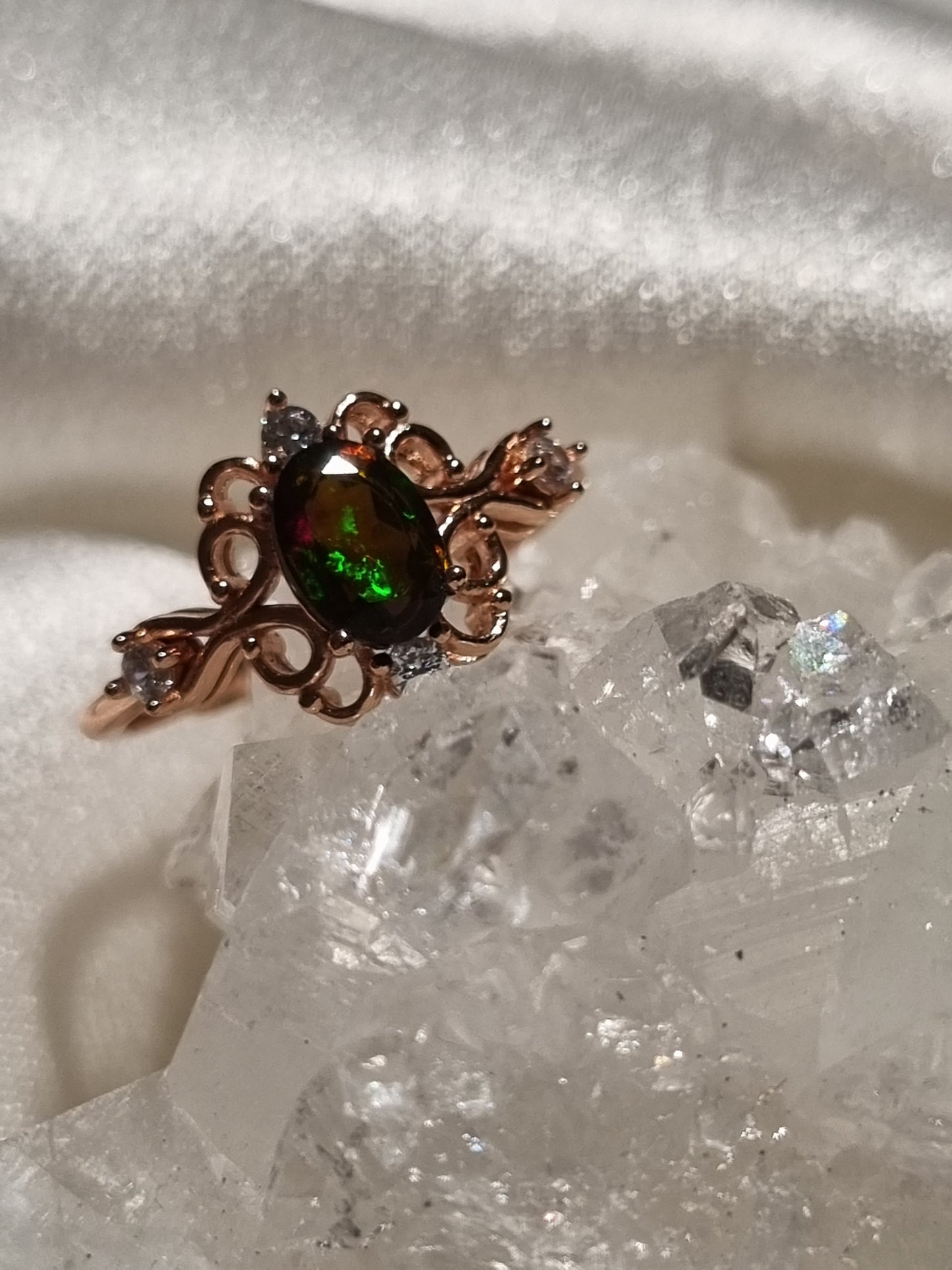 Black Opal Faceted Ring
