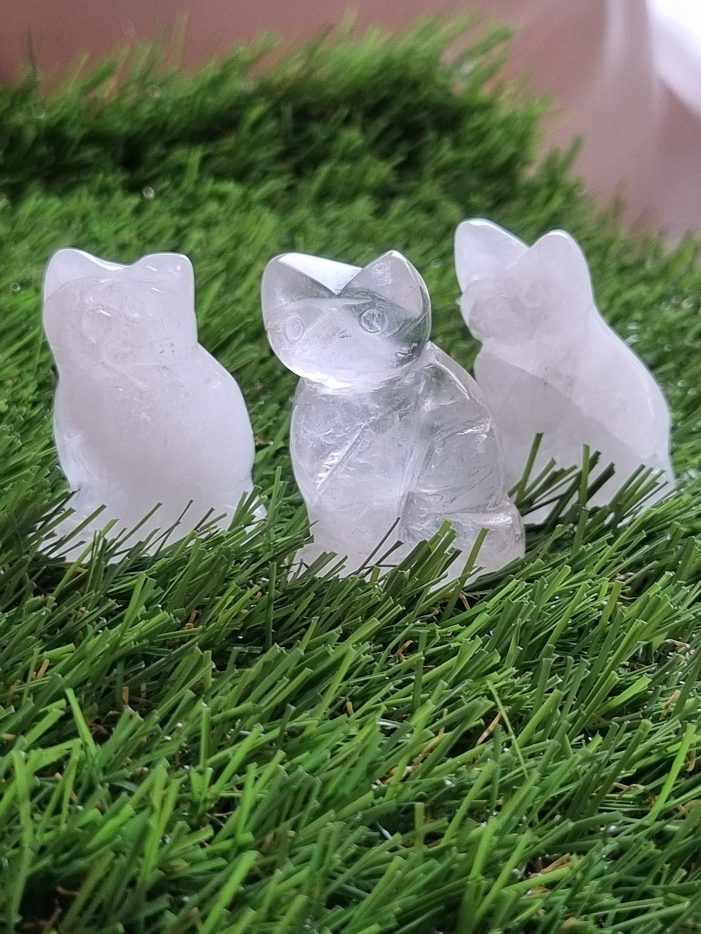 Clear Quartz Cat Figurine Display