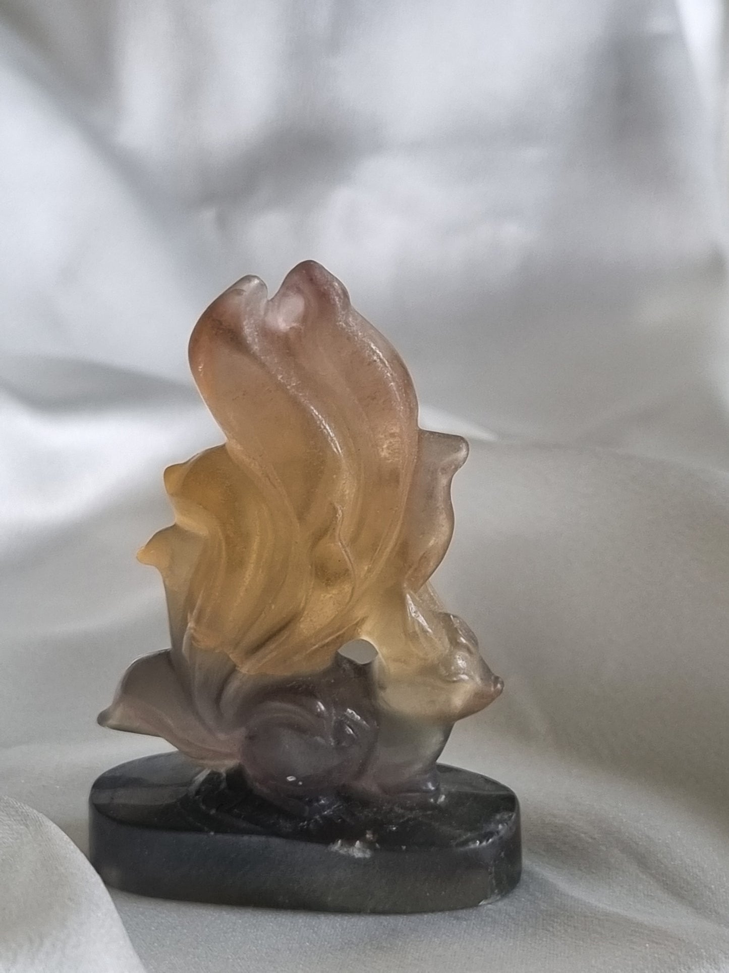 Fluorite Nine-tailed Fox Carving Display