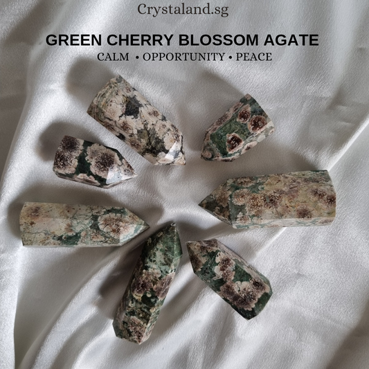 Green Cherry Blossom Agate Tower
