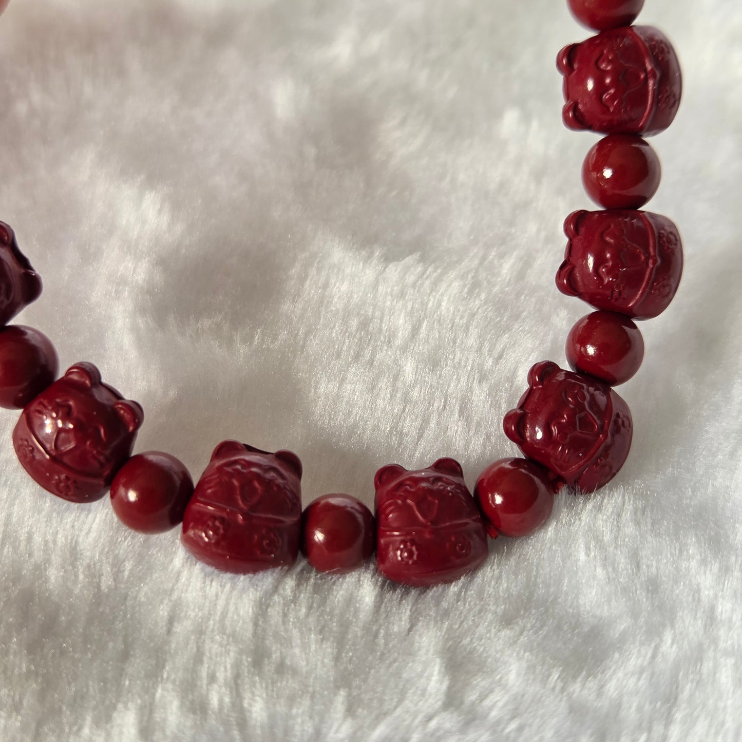 Cinnabar Fortune Cat Bracelet