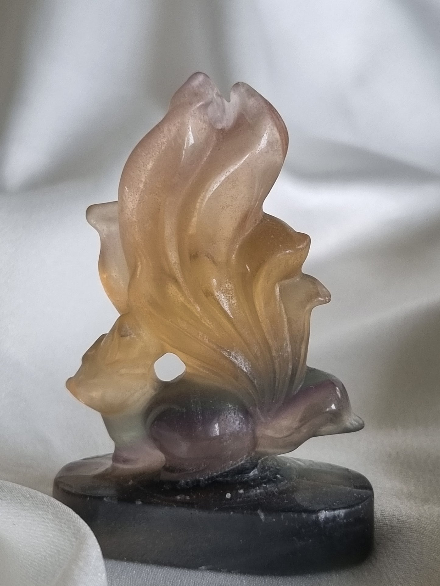 Fluorite Nine-tailed Fox Carving Display