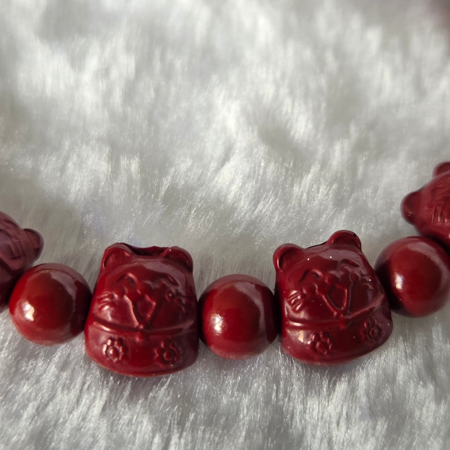 Cinnabar Fortune Cat Bracelet