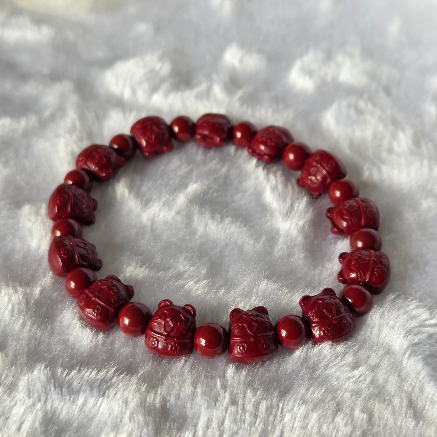 Cinnabar Fortune Cat Bracelet