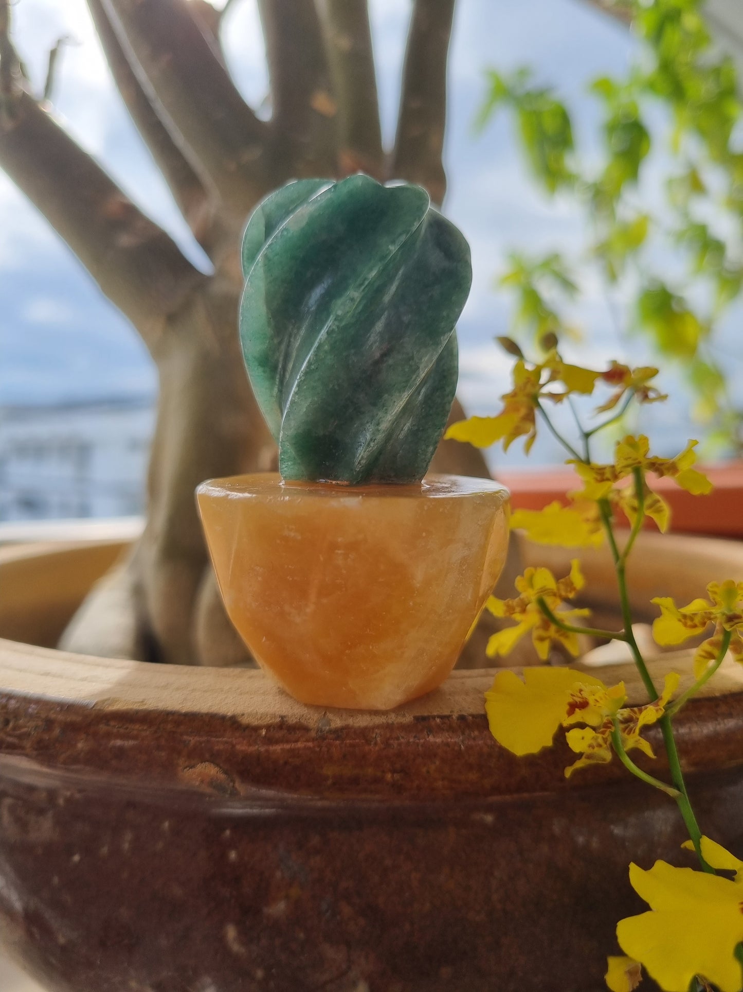 Cactus Display - Green Adventurine/Orange Calcite
