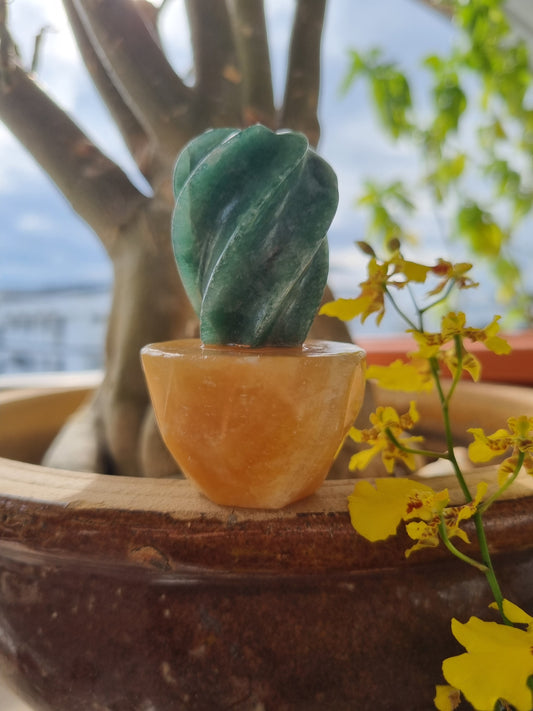 Cactus Display - Green Adventurine/Orange Calcite