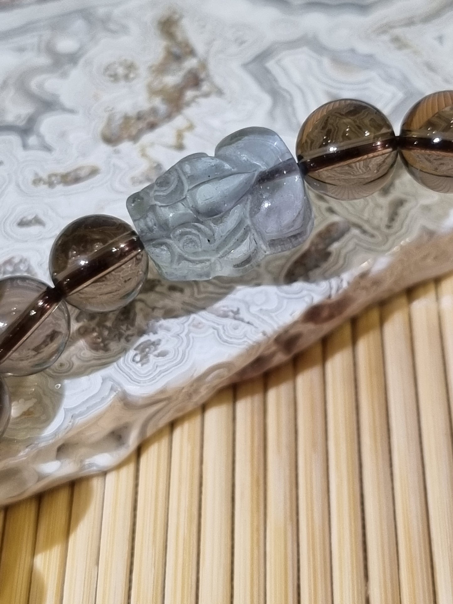 Smokey Quartz, Blue Flourite Pixiu Bracelet