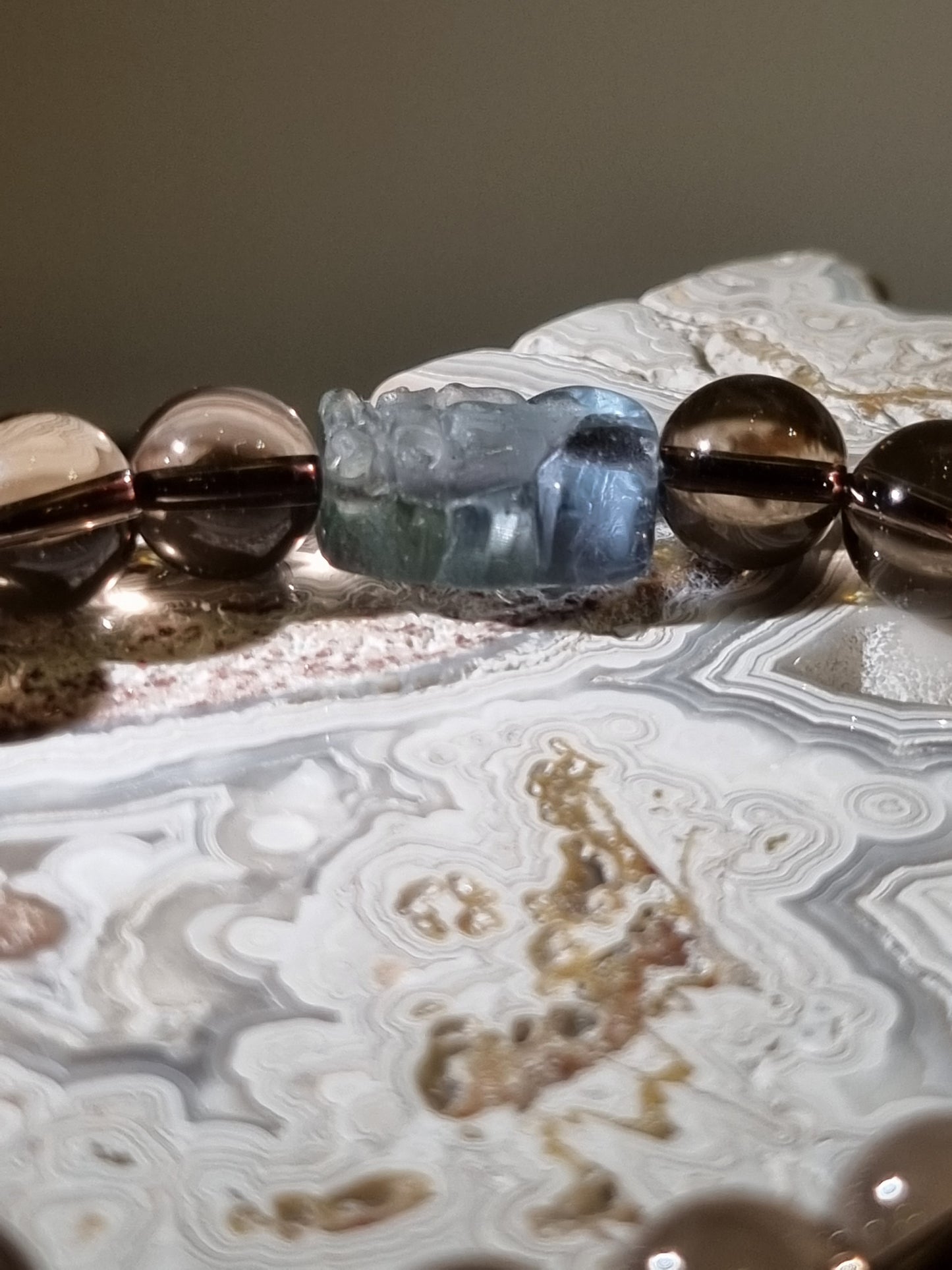 Smokey Quartz, Blue Flourite Pixiu Bracelet