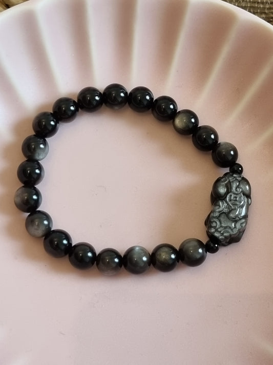 Silver Obsidian Pixiu Bracelet