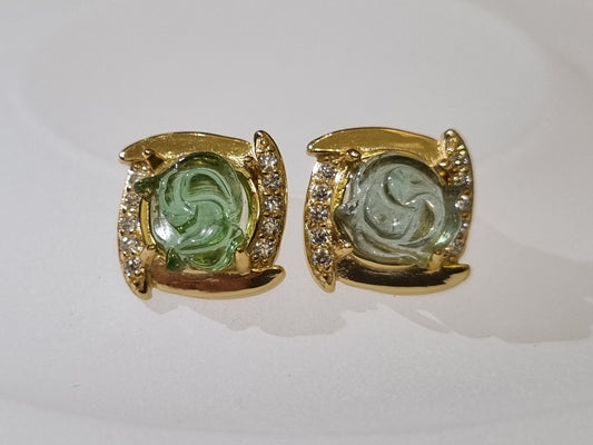 Rose-Carved Green Tourmaline Earstud