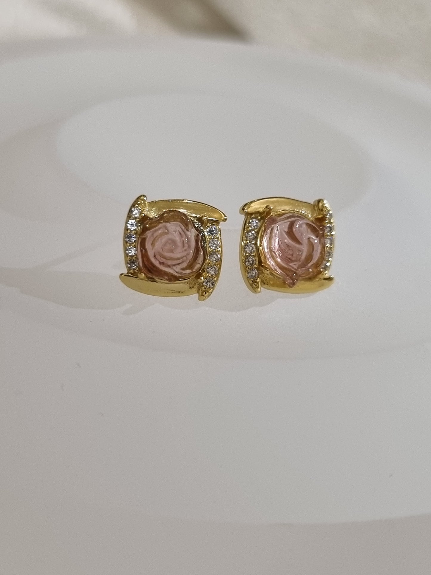 Rose-Carved Pink Tourmaline Earstud