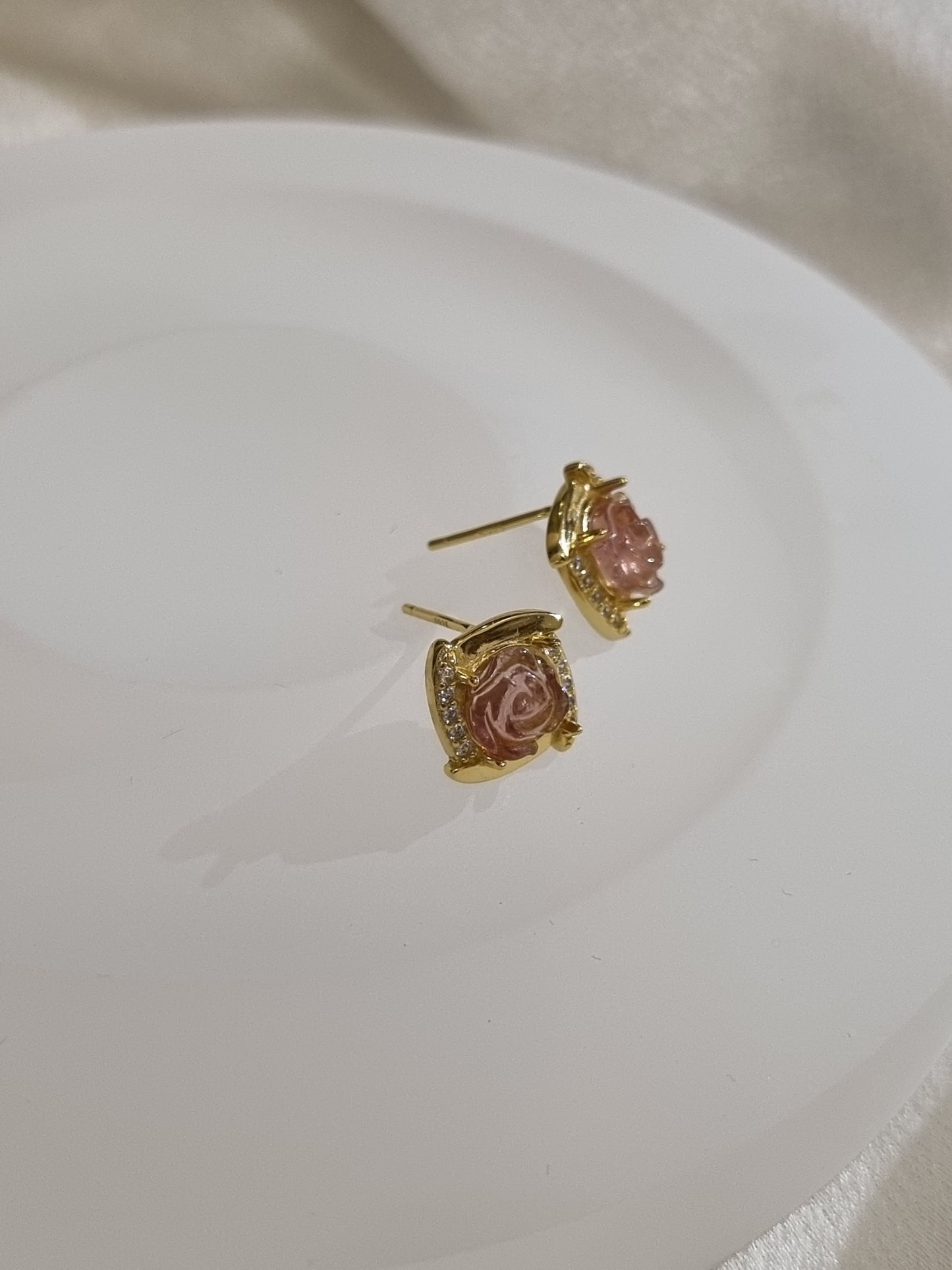 Rose-Carved Pink Tourmaline Earstud