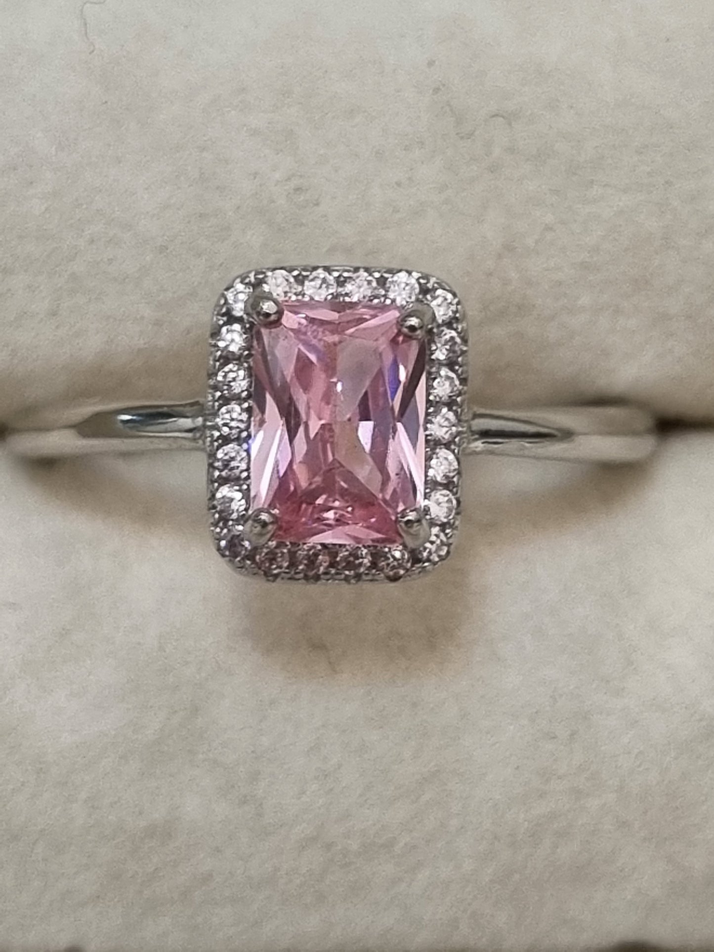 Radiant-Cut Pink Moissanite Ring