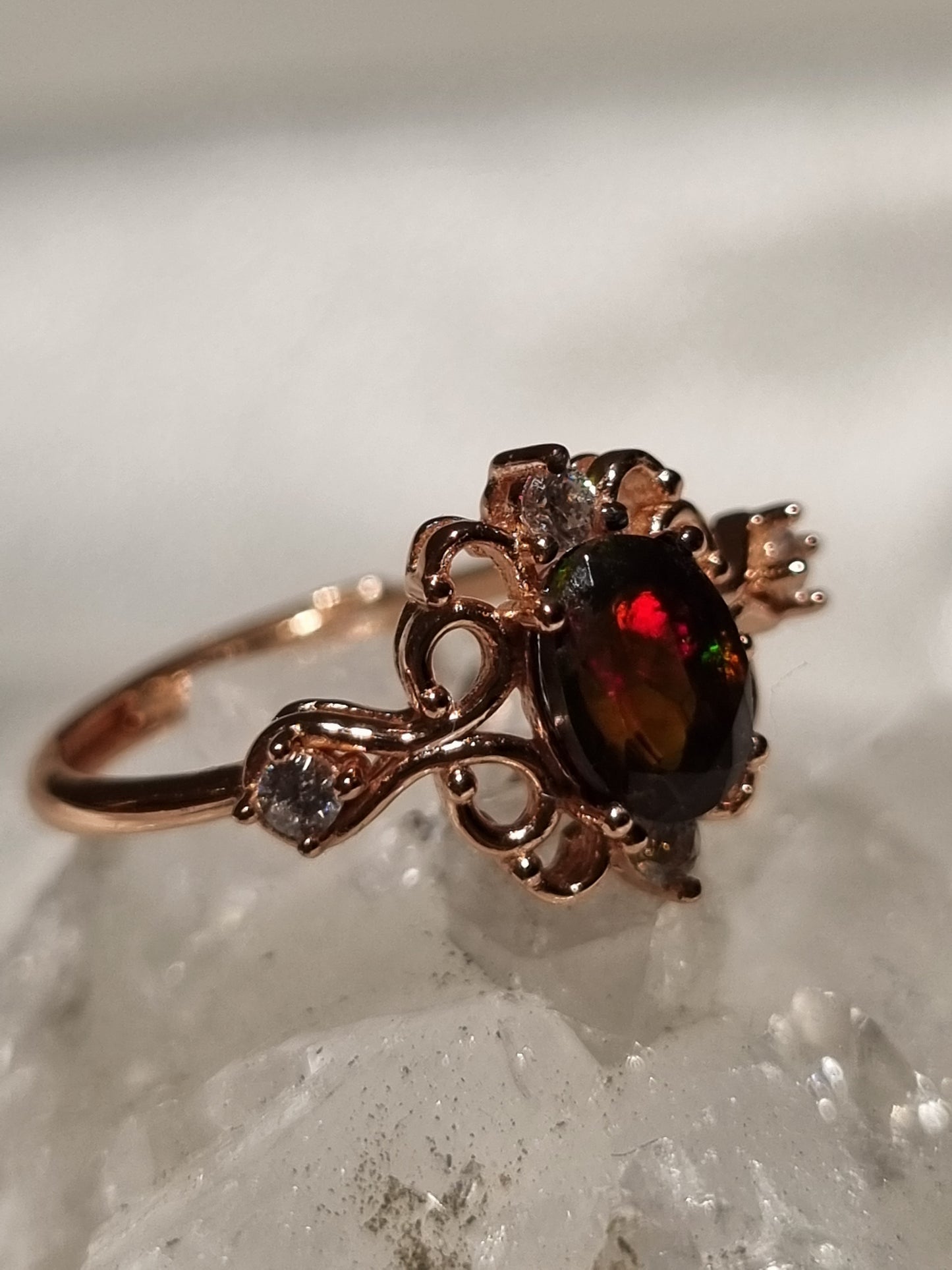 Black Opal Faceted Ring