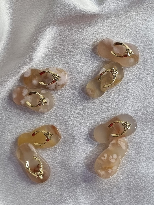 Flower Agate Gold Slippers (Pair)