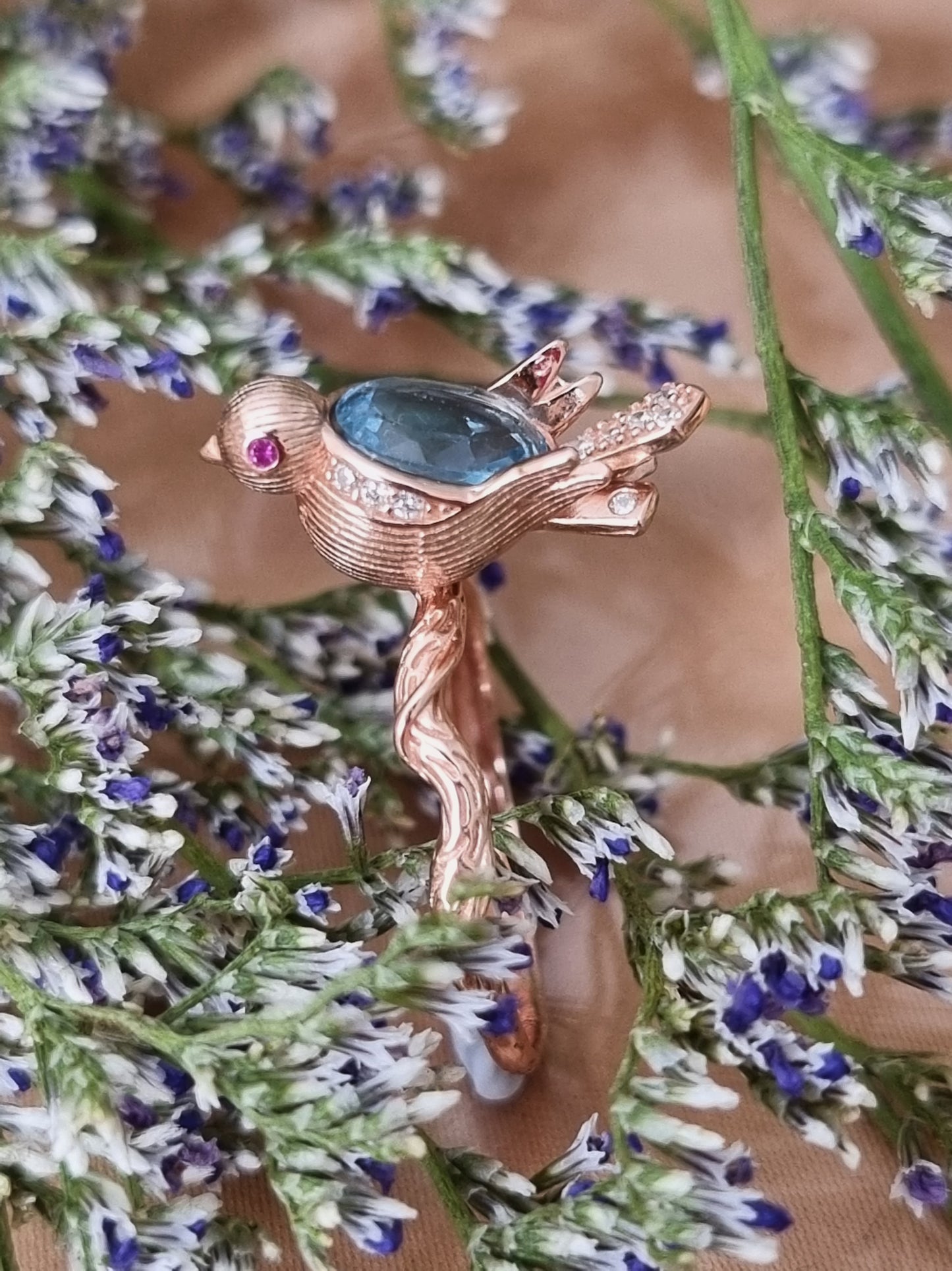 Swiss Blue Topaz Bird Ring