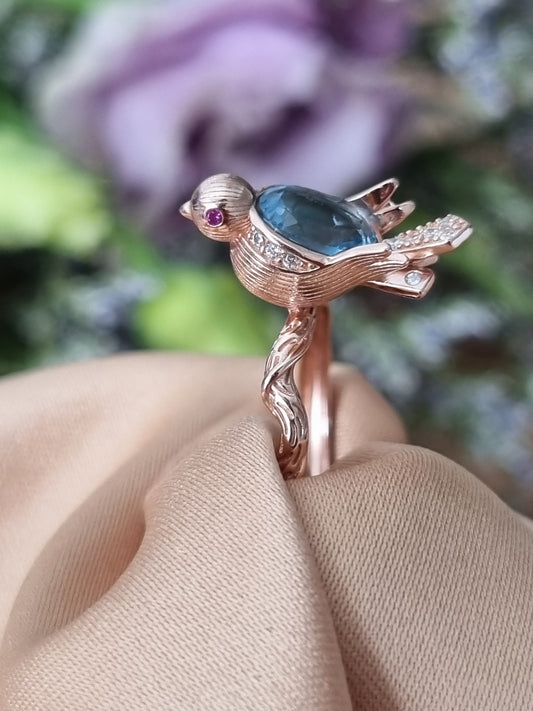 Swiss Blue Topaz Bird Ring
