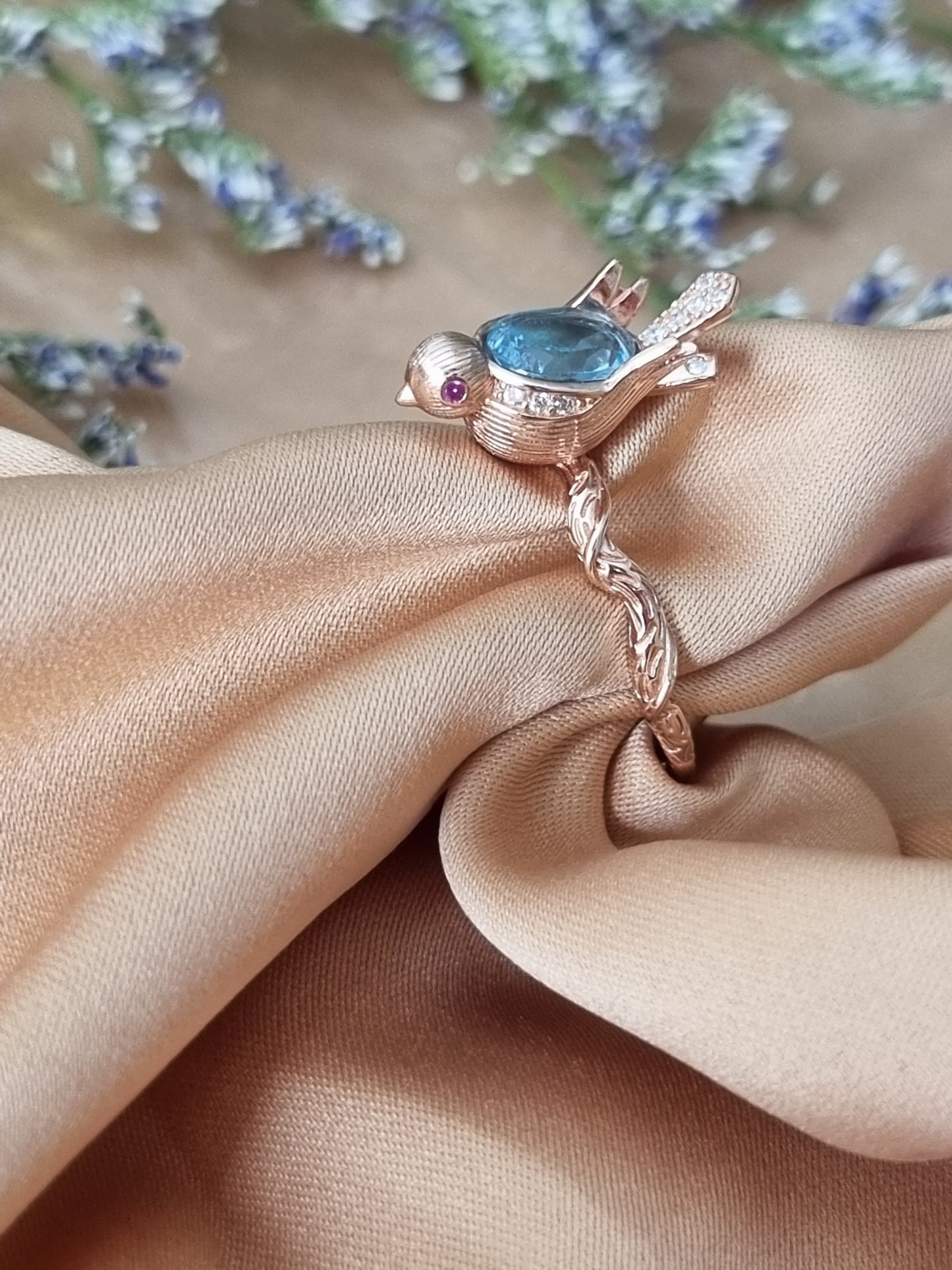 Swiss Blue Topaz Bird Ring