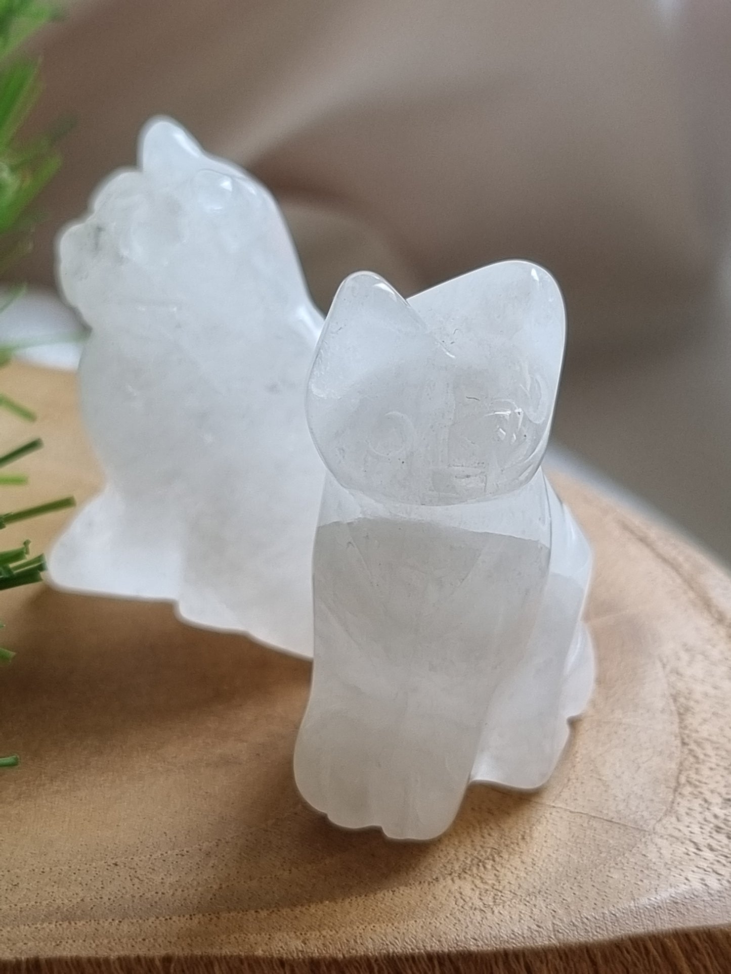 Clear Quartz Cat Figurine Display