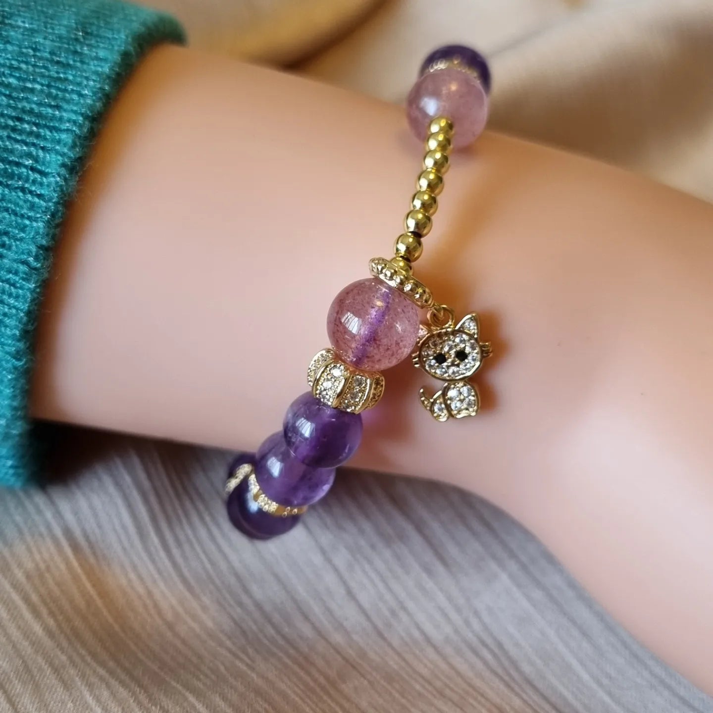 Amethyst & Strawberry Quartz Bracelet