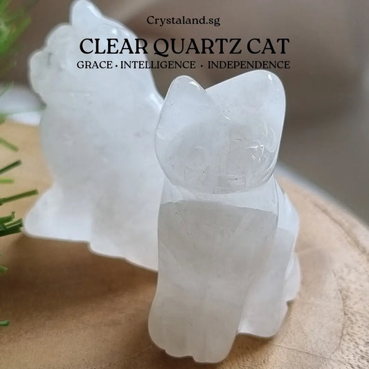 Clear Quartz Cat Figurine Display