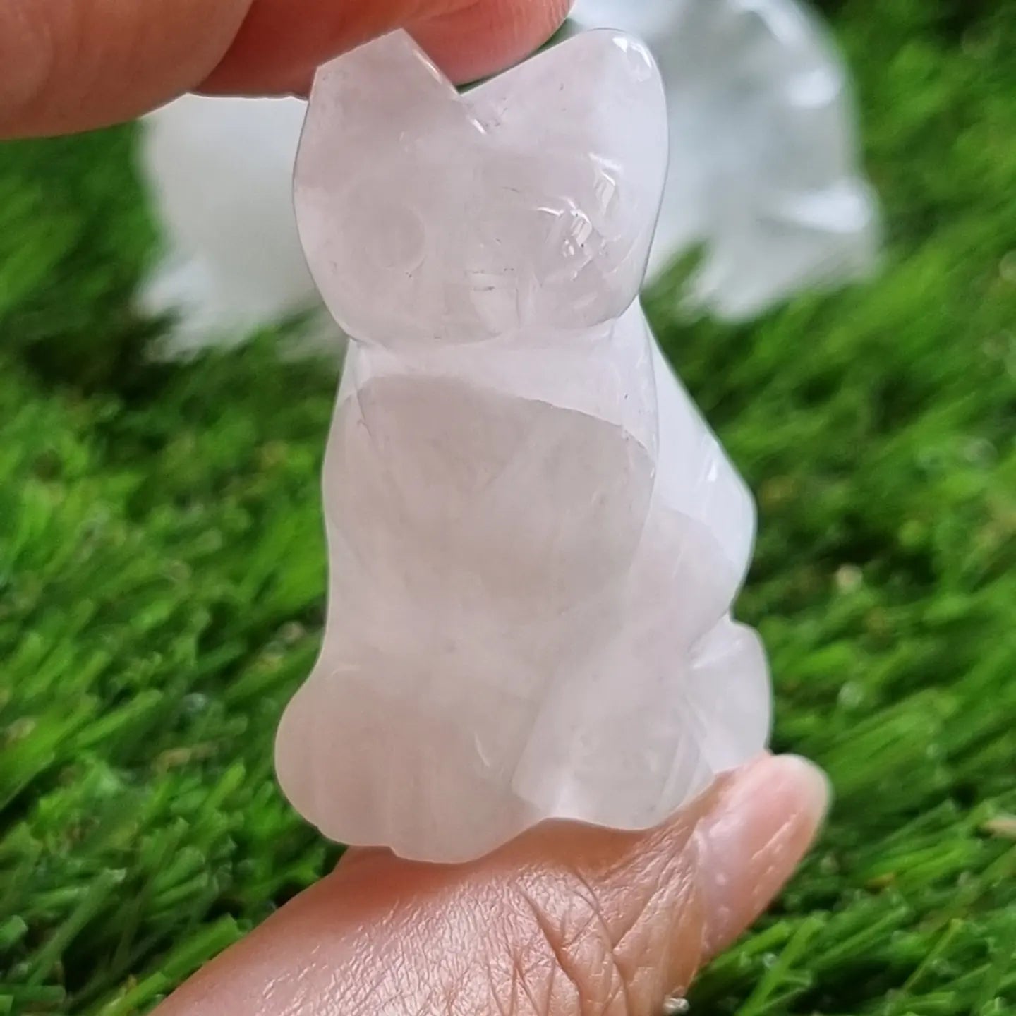 Clear Quartz Cat Figurine Display