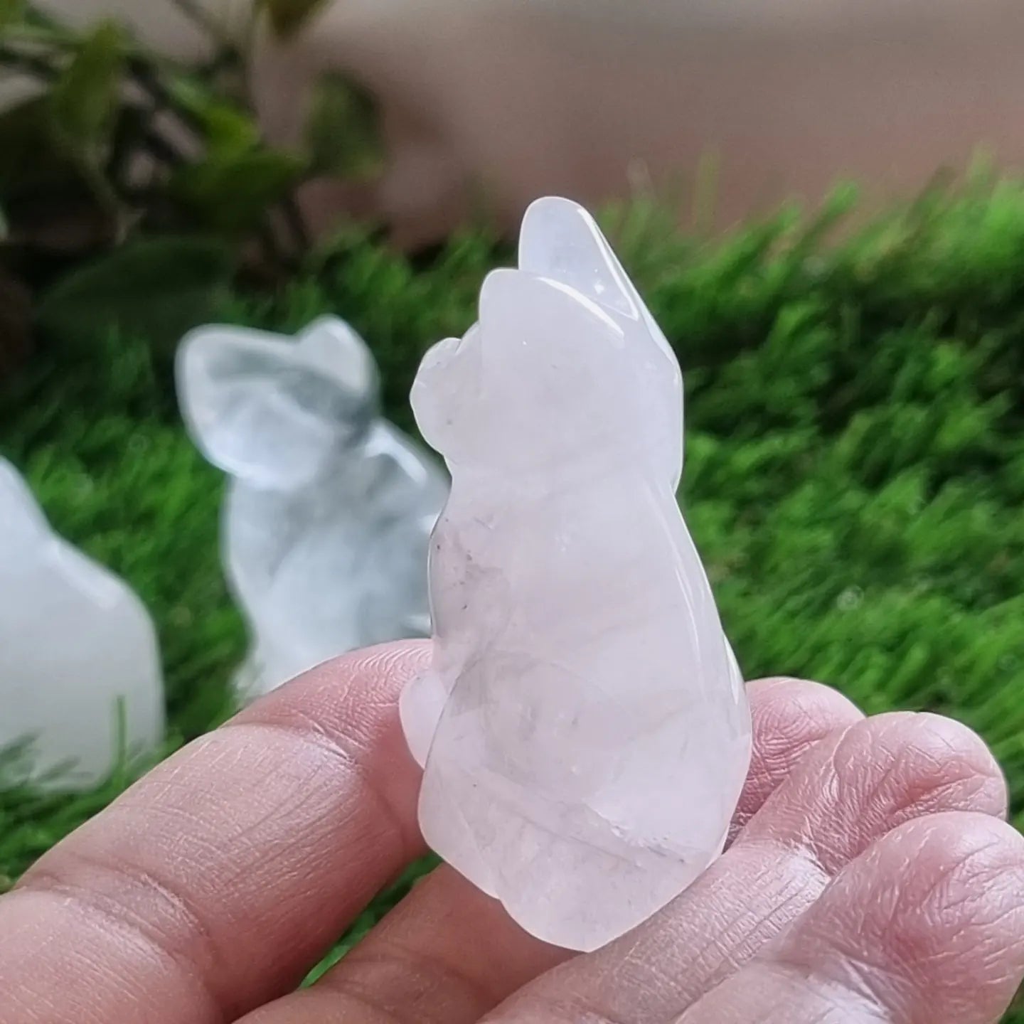 Clear Quartz Cat Figurine Display