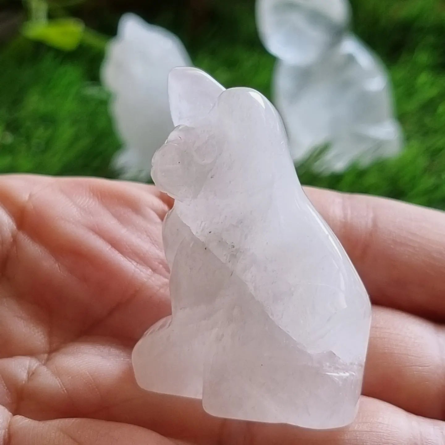 Clear Quartz Cat Figurine Display